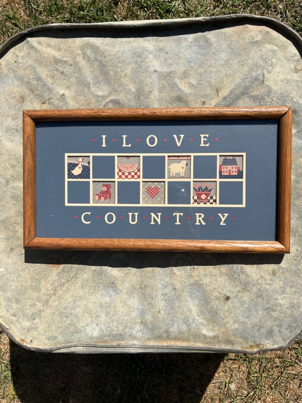I Love Country Framed Wall Art - Navy & Wood
